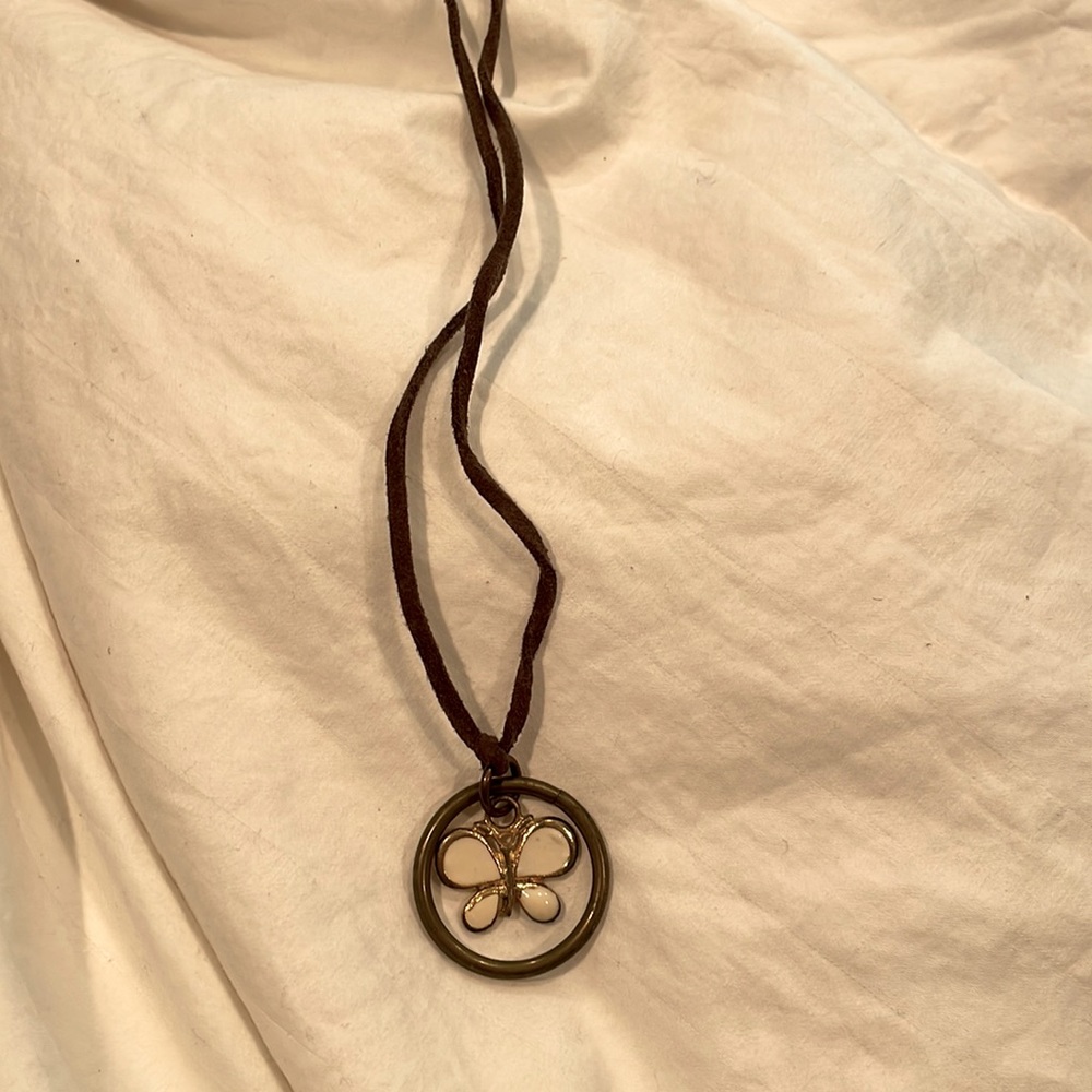 Suede enamel butterfly necklace
